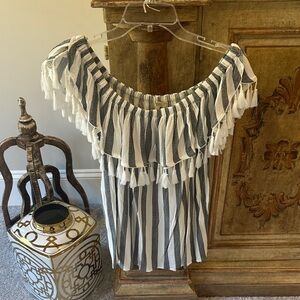 NWOT Striped Off-Shoulder Tassel Top